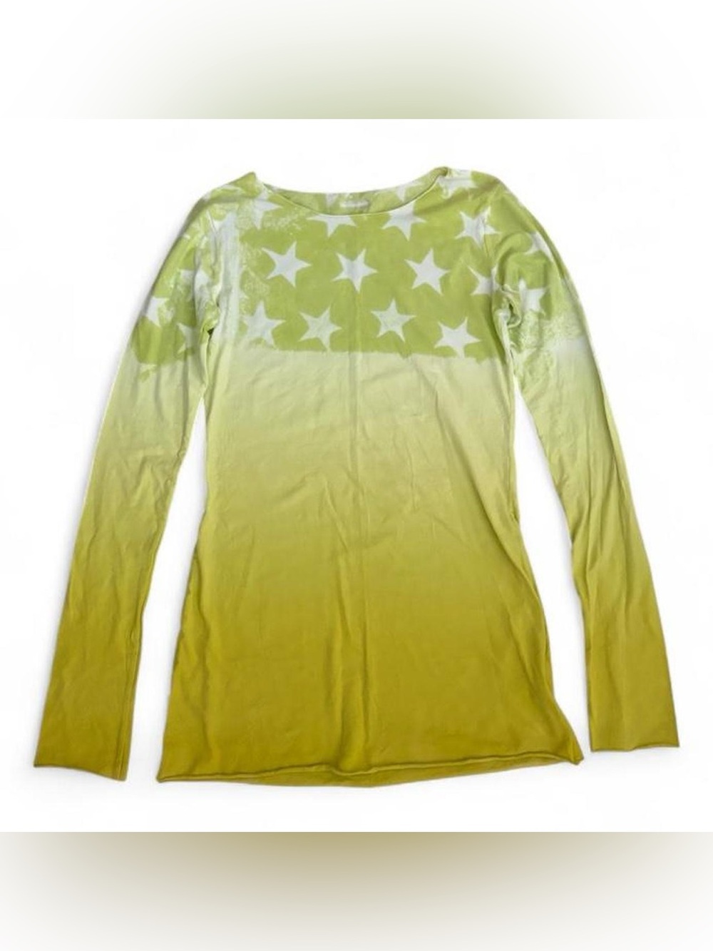 Y2K Hard Tail Forever yellow ombre dip dye long sleeve top with white stars